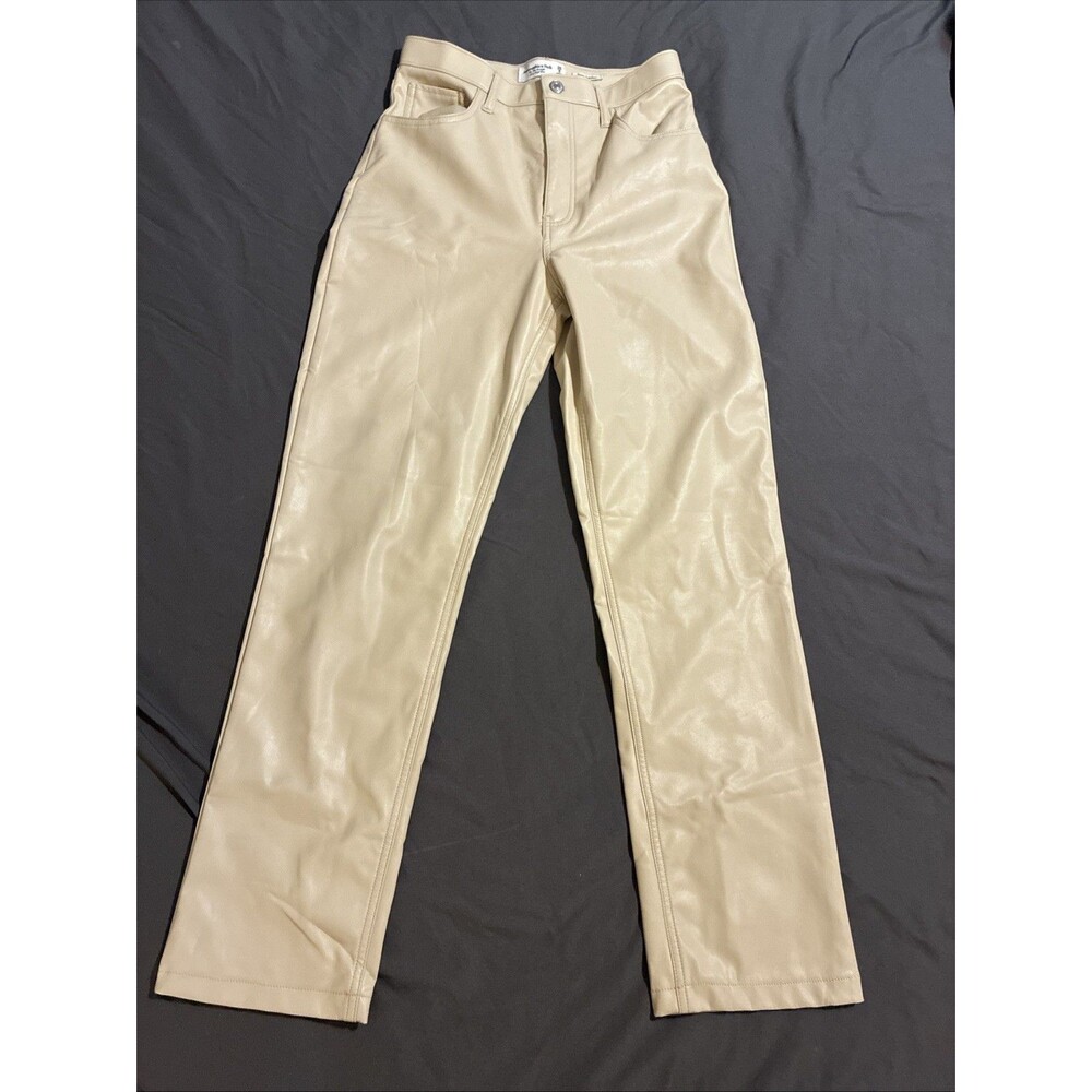 Abercrombie & Fitch Cream Vegan Leather 90s Straight Ultra High Rise Pants Sz 6